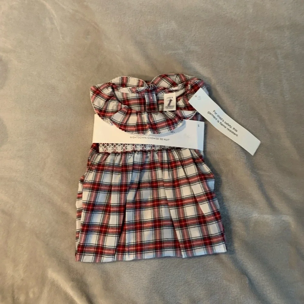 Janie and Jack Nightgown Kids 5 Red New‎ Plaid Smocked Ruffle Holiday Sleepwear